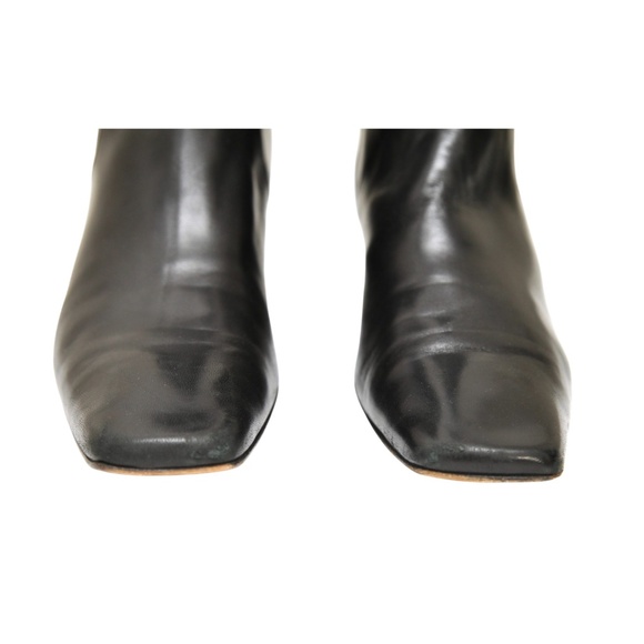 COLE HAAN Black Boots Leather Boot Mid Calf Zipper Square Toe Sz 9B - Picture 6 of 12